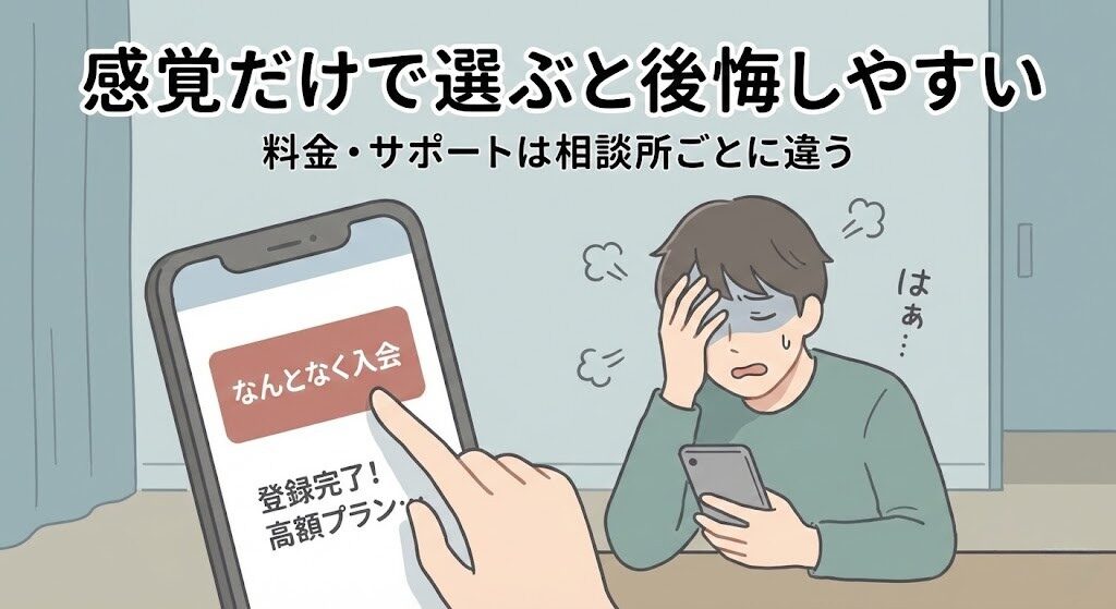 結婚相談所を感覚で選んで後悔するイメージイラスト