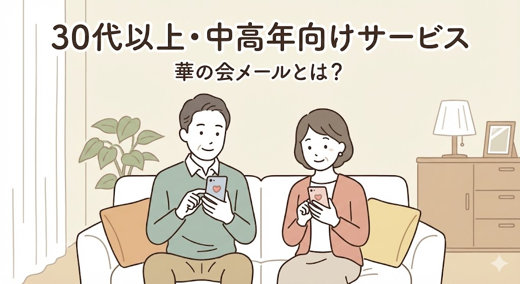 華の会メールが30代以上・中高年向けの出会い系サービスであることを示すイラスト