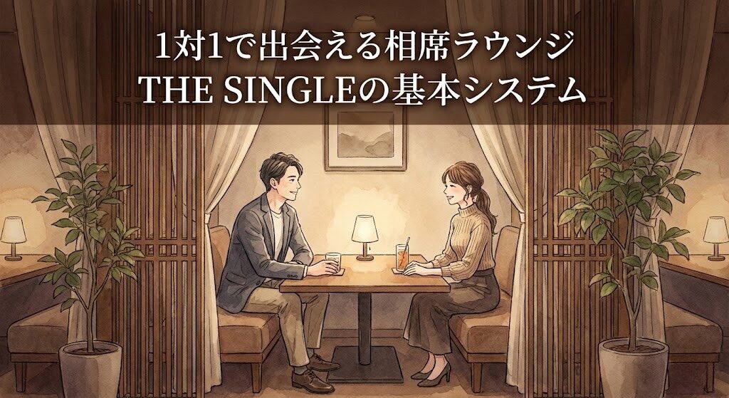 THE SINGLEの特徴である1対1の相席ラウンジ形式を表したイラスト